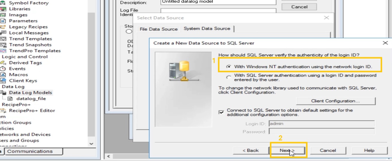 select authentication mode of your DSN